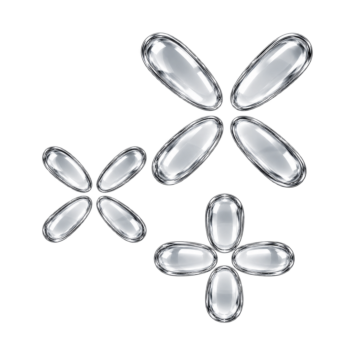 Silver 3D flower icon representing low odor