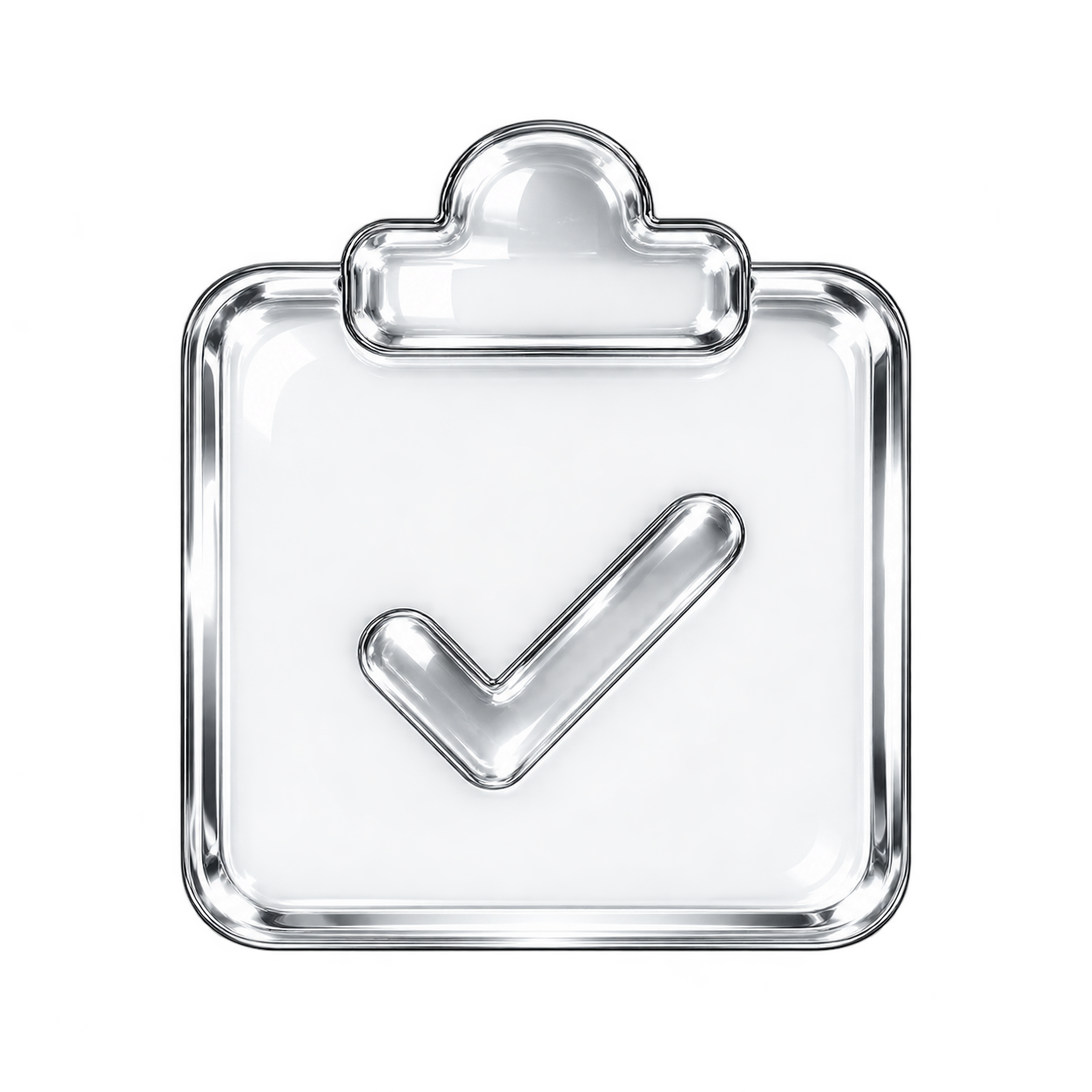 Silver 3D clipboard icon with a check mark