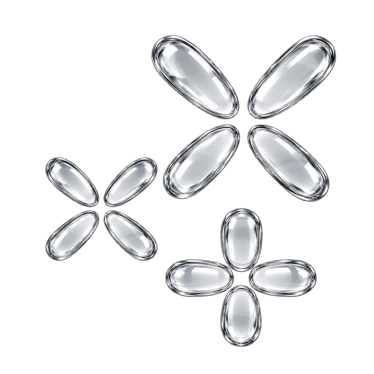 Silver 3D flower icon representing low odor