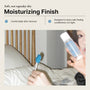 Person lying down with a remover bottle, moisturizing finish after removal