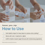 Three step photos showing how to use the remover: saturate, press, wipe
