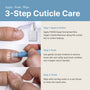 Three step photos of cuticle care: apply, push and finish