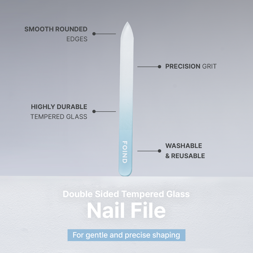 Double-sided tempered glass nail file product banner with key features