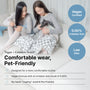 Two women with a dog, with vegan certified, 0.00 percent irritation and low odor badges